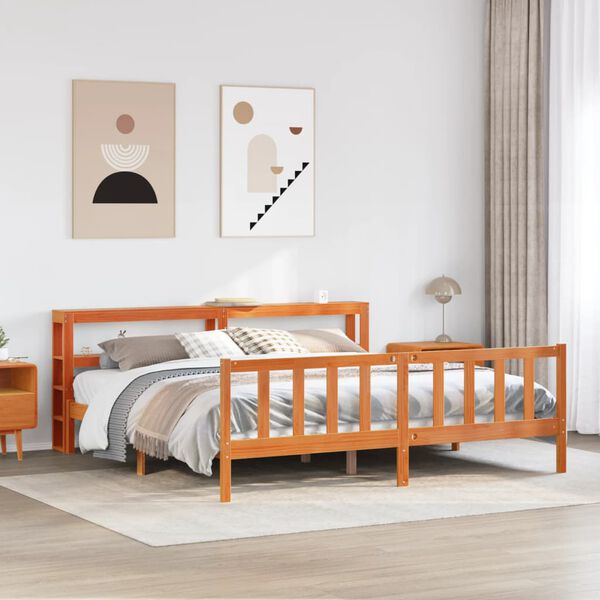 vidaXL Cadre de lit et tête de lit sans matelas cire marron 200x200 cm