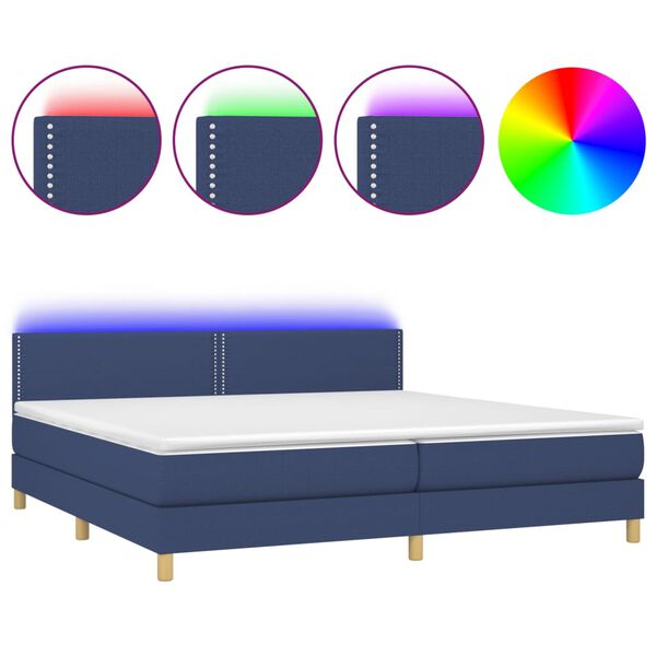 vidaXL Sommier &agrave; lattes de lit et matelas et LED Bleu 200x200 cm Tissu