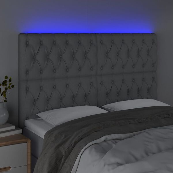 vidaXL T&ecirc;te de lit &agrave; LED Gris clair 144x7x118/128 cm Tissu