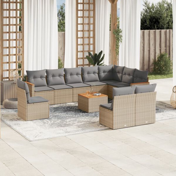 vidaXL Salon de jardin et coussins 11 pcs m&eacute;lange beige r&eacute;sine tress&eacute;e