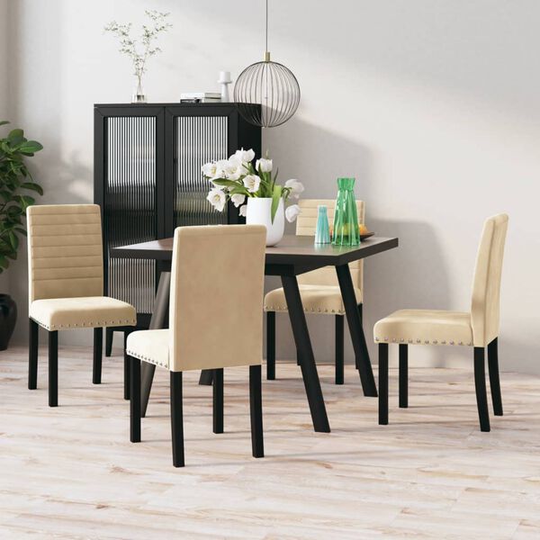 vidaXL Chaises &agrave; manger lot de 4 cr&egrave;me velours