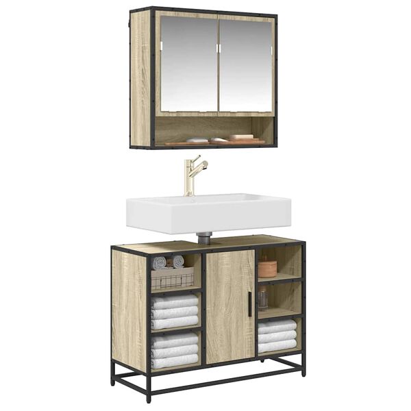 vidaXL Meuble de salle de bain avec lavabo Ch&ecirc;ne Sonoma 80 x 33 x 60 cm Bois d'ing&eacute;nierie