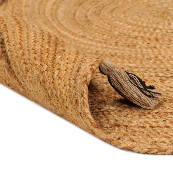 vidaXL Tapis tress&eacute; avec glands 150 cm Jute Rond