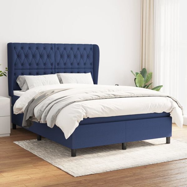 vidaXL Sommier &agrave; lattes de lit avec matelas Bleu 140x190 cm Tissu