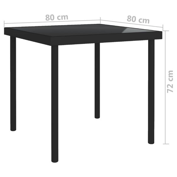 vidaXL Table à dîner d'extérieur Noir 80x80x72 cm Verre et acier