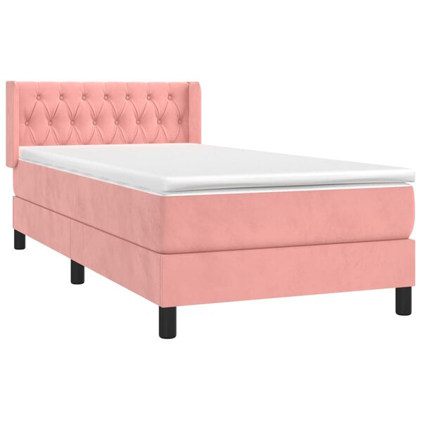 vidaXL Sommier &agrave; lattes de lit avec matelas Rose 90x200 cm Velours