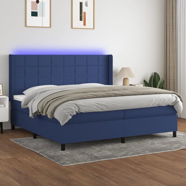 vidaXL Sommier &agrave; lattes de lit et matelas et LED Bleu 200x200 cm Tissu