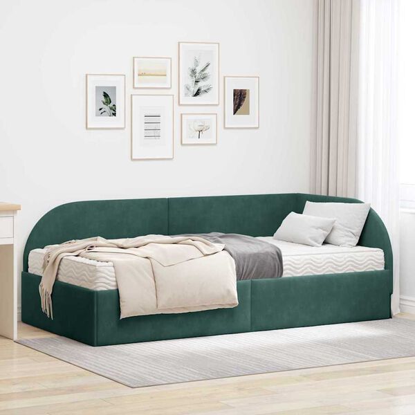 vidaXL Cadre de lit d'angle avec matelas 2 pcs Vert Velours