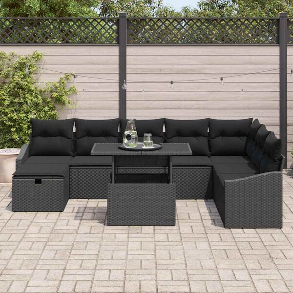 vidaXL Ensemble de canap&eacute; de jardin 9 pcs Noir polyrotin