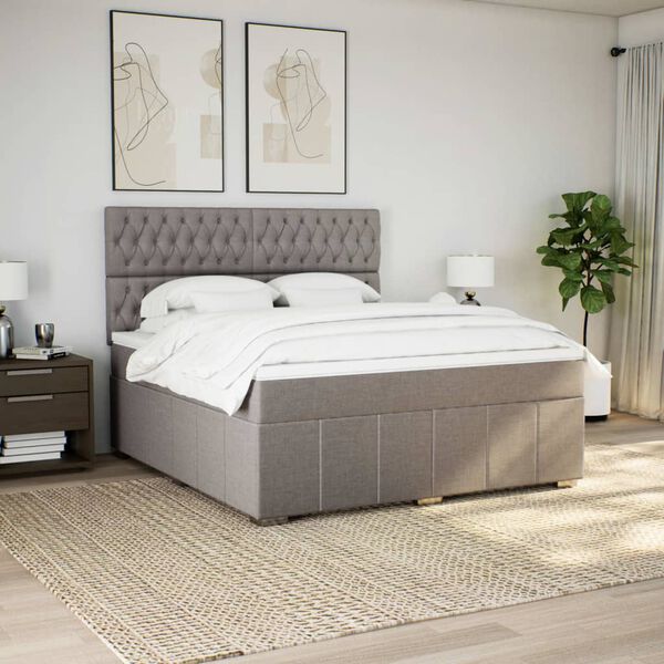 vidaXL Sommier &agrave; lattes de lit avec matelas Taupe 180x200 cm Tissu