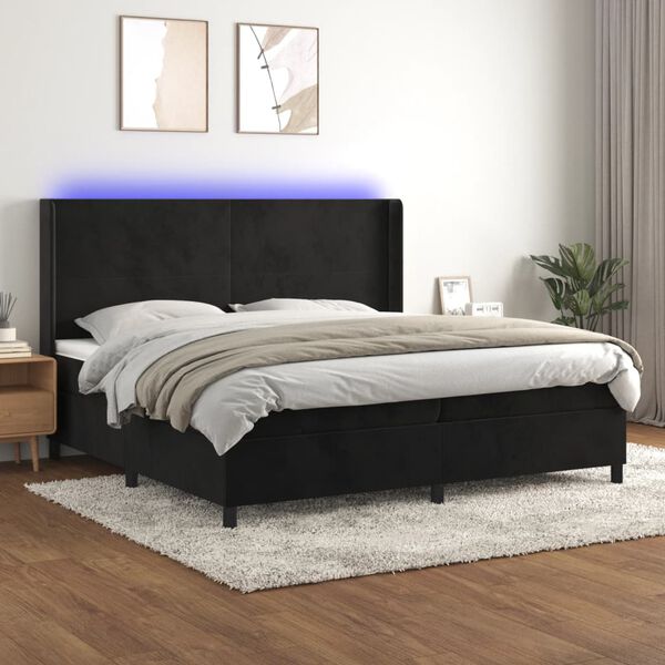 vidaXL Sommier &agrave; lattes de lit matelas et LED Noir 200x200 cm Velours