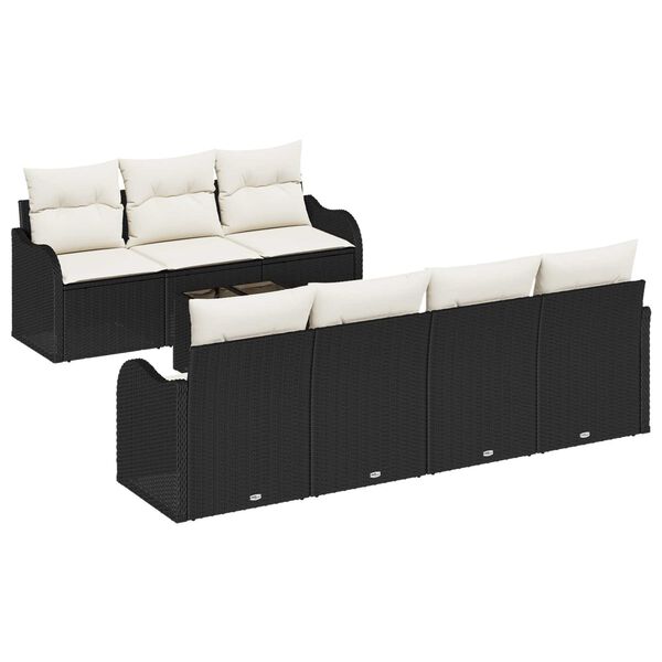 vidaXL Ensemble de canap&eacute; de jardin avec coussin 8 pcs Noir et Cr&egrave;me