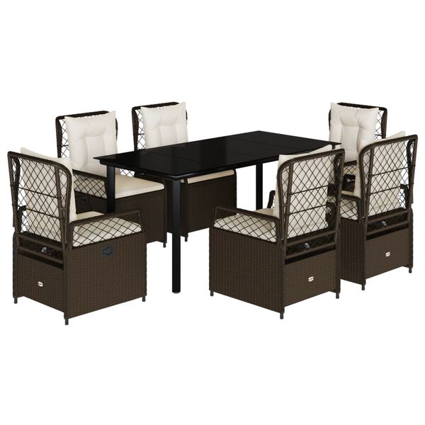 vidaXL Ensemble &agrave; manger de jardin et coussins 7 pcs marron rotin