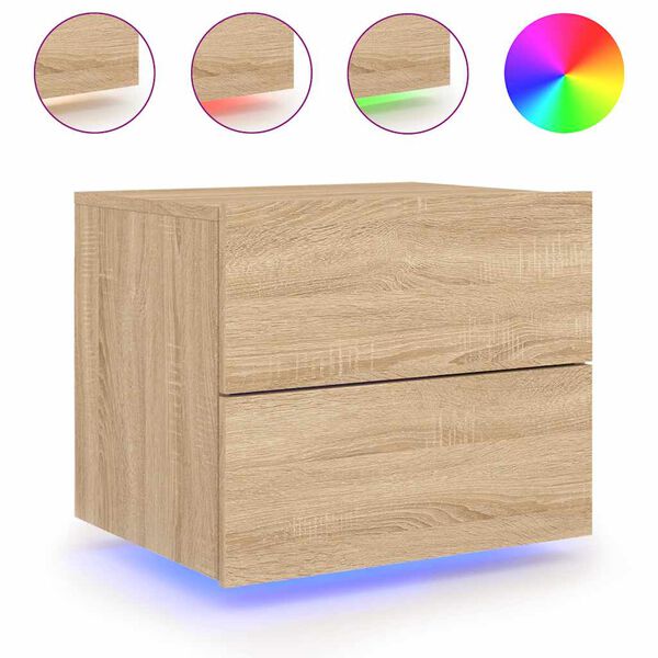 vidaXL Table de chevet murale avec lumi&egrave;res LED ch&ecirc;ne sonoma