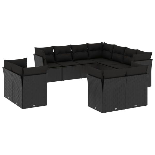 vidaXL Salon de jardin 11 pcs avec coussins noir r&eacute;sine tress&eacute;e