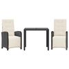 vidaXL Ensemble de bistro 3 pcs avec coussins noir r&eacute;sine tress&eacute;e