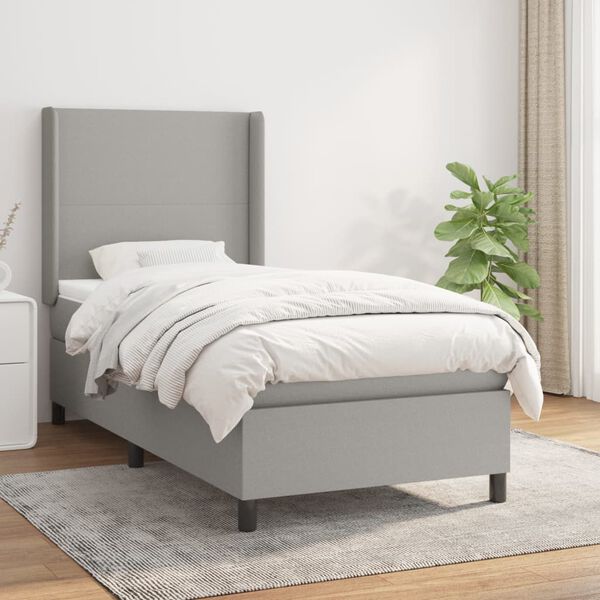 vidaXL Sommier &agrave; lattes de lit et matelas Gris clair 90x190 cm Tissu