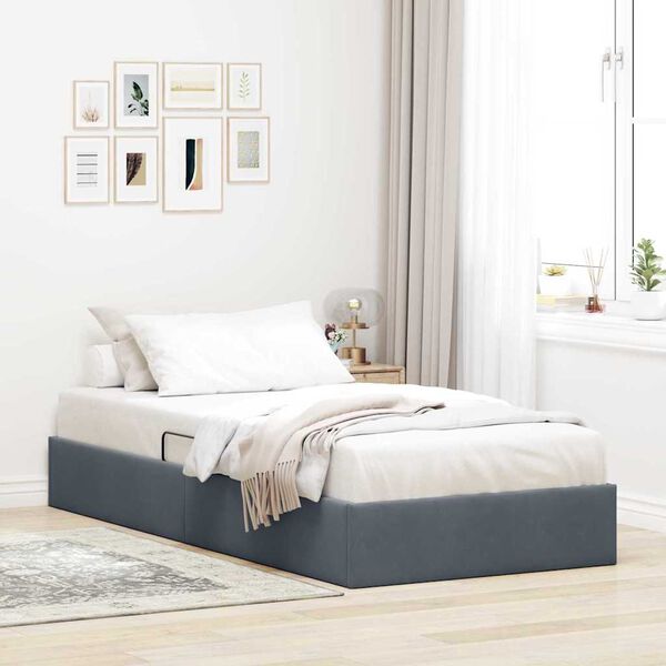 vidaXL Lit de Rangement avec matelas Gris fonc&eacute; 90 x 190 cm Velours