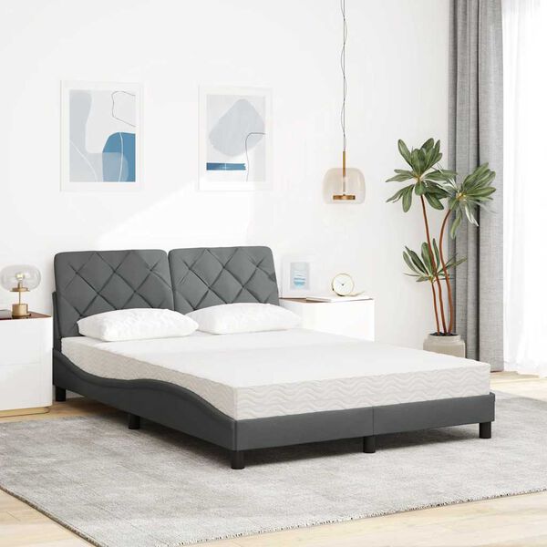 vidaXL Lit avec matelas gris fonc&eacute; 140x200 cm tissu