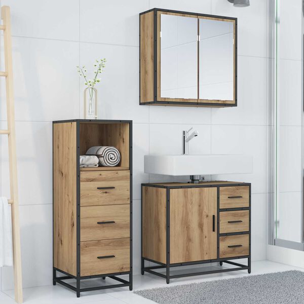 vidaXL Ensemble de mobilier de salle de bain 3 pcs Ch&ecirc;ne artisanal