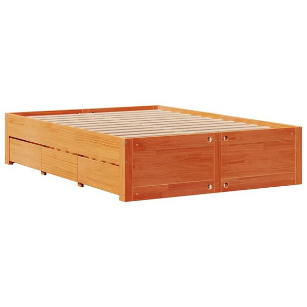vidaXL Cadre de lit sans matelas avec tiroirs brun cire 150x200 cm pin