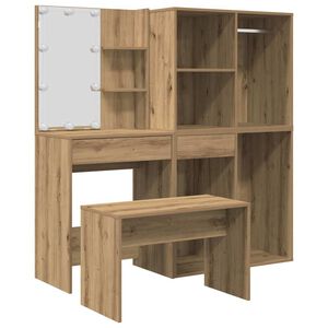 vidaXL Ensemble de coiffeuse avec LED ch&ecirc;ne artisanal bois ing&eacute;nierie