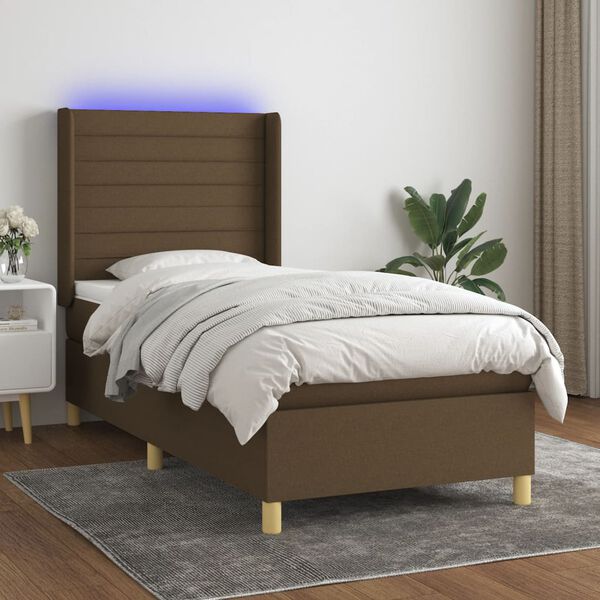 vidaXL Sommier &agrave; lattes de lit matelas LED Marron fonc&eacute; 90x190cm Tissu