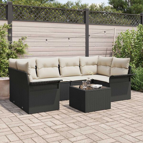 vidaXL Ensemble de canap&eacute; de jardin avec coussin 7 pcs Noir et Cr&egrave;me