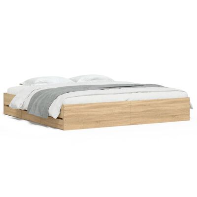 vidaXL Cadre de lit à tiroirs chêne sonoma 160x200cm bois d'ingénierie | vidaXL.fr