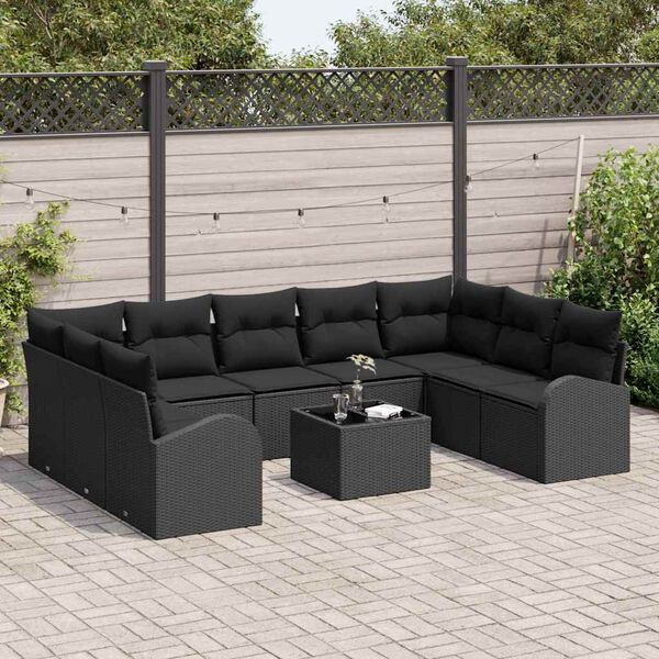 vidaXL Ensemble de Canap&eacute;s avec coussin 10 pcs Noir Poly Rattan