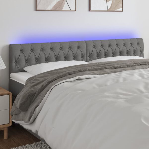 vidaXL T&ecirc;te de lit &agrave; LED Gris fonc&eacute; 180x7x78/88 cm Tissu