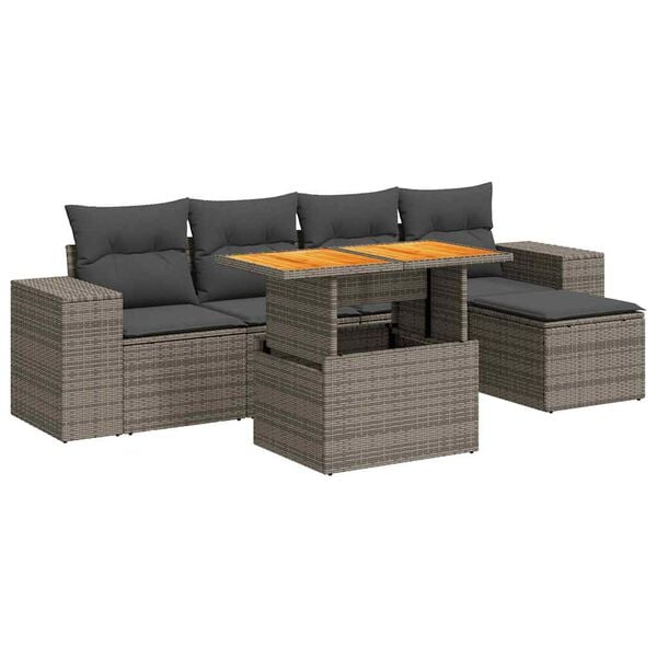 vidaXL Salon de jardin 6 pcs avec coussins gris r&eacute;sine tress&eacute;e