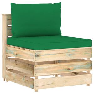 vidaXL Canap&eacute; central sectionnel avec coussins Bois impr&eacute;gn&eacute; de vert