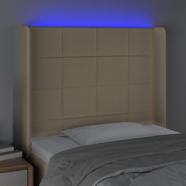 vidaXL T&ecirc;te de lit &agrave; LED Cr&egrave;me 93x16x118/128 cm Tissu