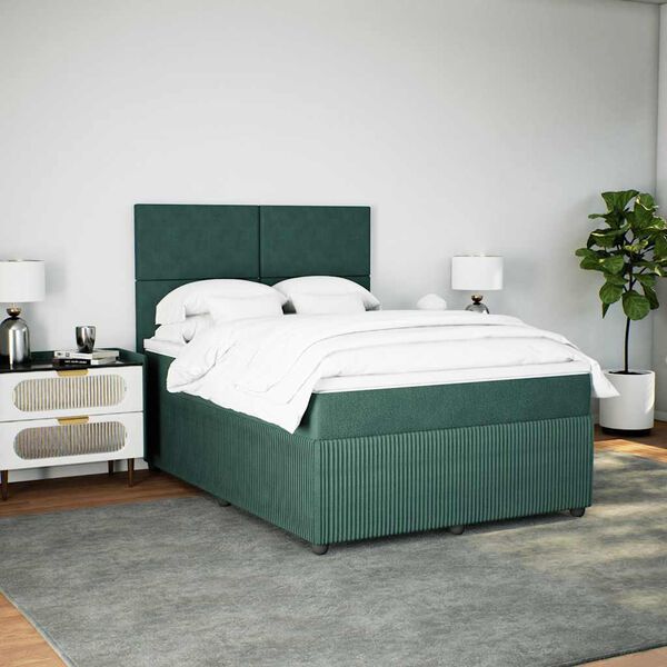 vidaXL Sommier &agrave; lattes de lit et matelas Vert fonc&eacute; 160x200cm Velours