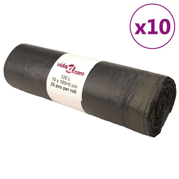 vidaXL Sacs poubelles avec cordons 250 pcs noir 120 L