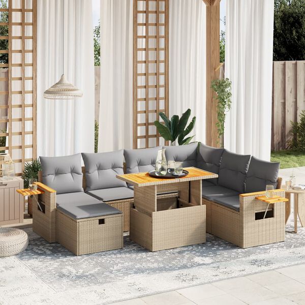 vidaXL Salon de jardin avec coussins 8 pcs beige r&eacute;sine tress&eacute;e
