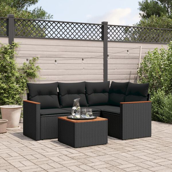vidaXL Salon de jardin 5 pcs avec coussins noir r&eacute;sine tress&eacute;e