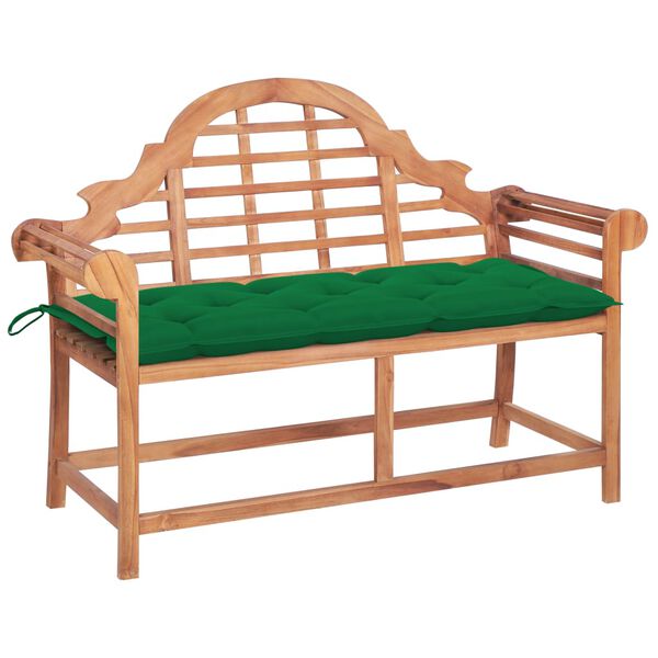 vidaXL Banc de jardin avec coussin vert 120 cm Bois de teck massif