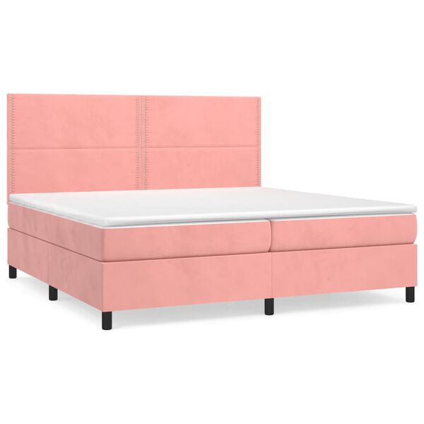 vidaXL Sommier &agrave; lattes de lit avec matelas Rose 200x200 cm Velours