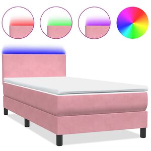 vidaXL Sommier &agrave; lattes de lit avec matelas et LED rose 90x210 cm velours