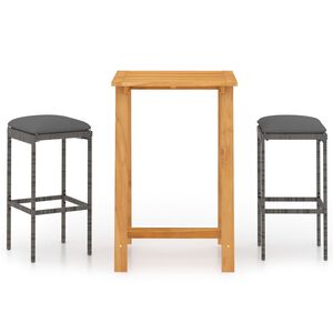 vidaXL Ensemble de bar de jardin avec coussins 3 pcs Gris