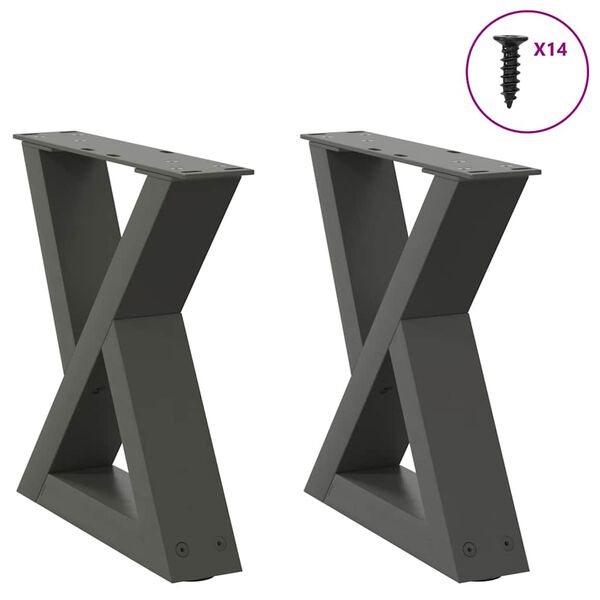 vidaXL Pieds de table basse 2 pi&egrave;ces Anthracite 40 x (30-31,3) cm Acier