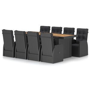 vidaXL Ensemble &agrave; manger d'ext&eacute;rieur 9pcs coussins r&eacute;sine tress&eacute;e noir