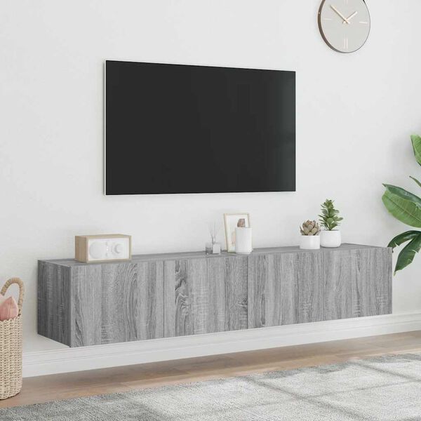 vidaXL Meubles TV muraux et lumi&egrave;res LED 2pcs sonoma gris 80x35x31 cm