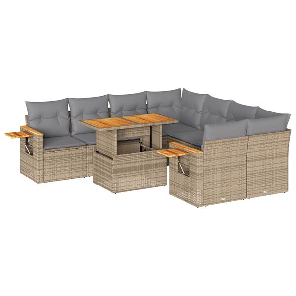 vidaXL Salon de jardin avec coussins 9 pcs beige résine tressée acacia