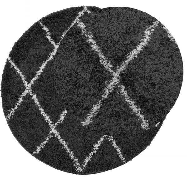 vidaXL Tapis shaggy &agrave; poils longs moderne noir et cr&egrave;me &Oslash; 120 cm
