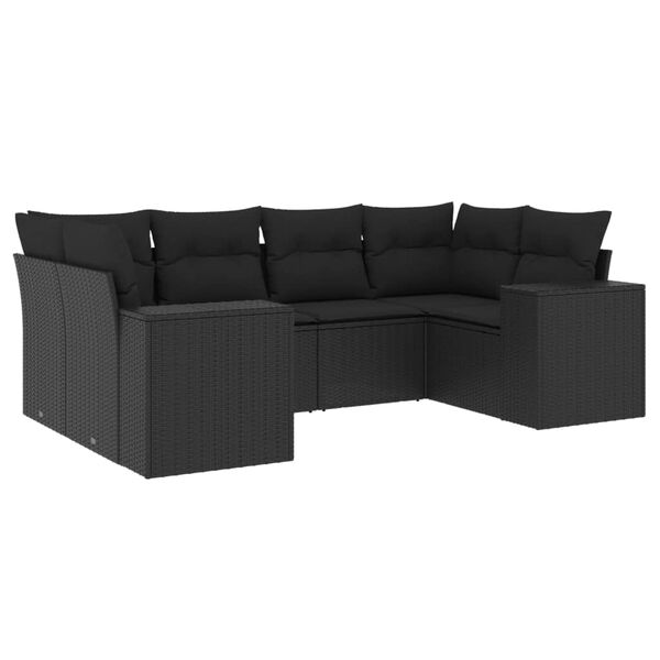 vidaXL Salon de jardin 6 pcs avec coussins noir r&eacute;sine tress&eacute;e