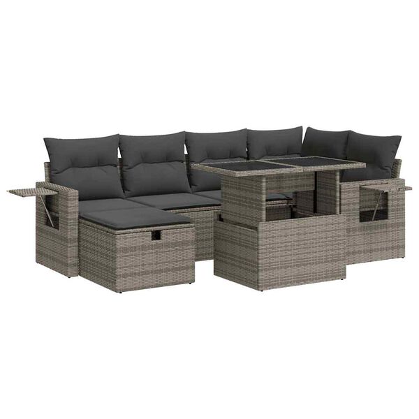 vidaXL Salon de jardin avec coussins 7 pcs gris r&eacute;sine tress&eacute;e