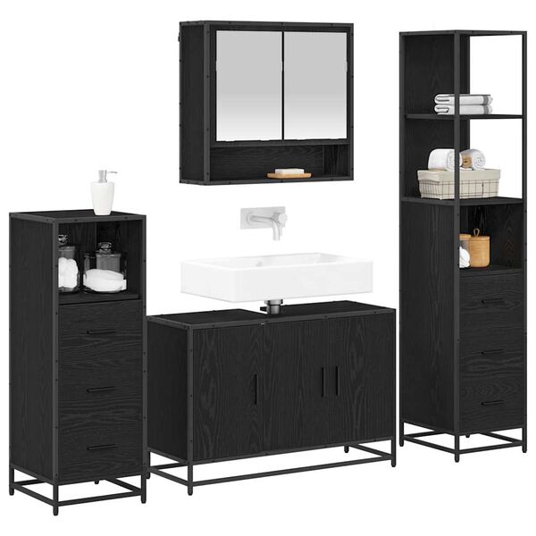 vidaXL Ensemble de mobilier de salle de bain 4 pcs Ch&ecirc;ne noir